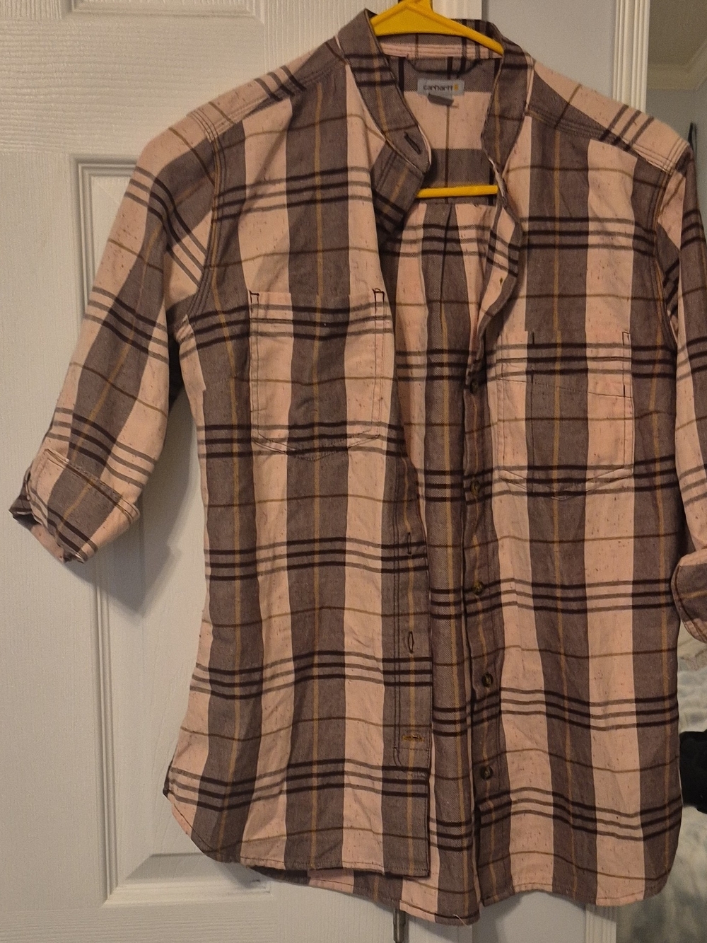 Carhartt Pink and Brown Plaid Button-Down Shirt